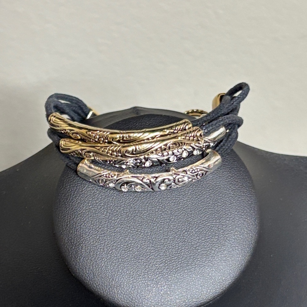 Chic Gold and Silver Women's Layered Rhinestone Two Tone Bracelet